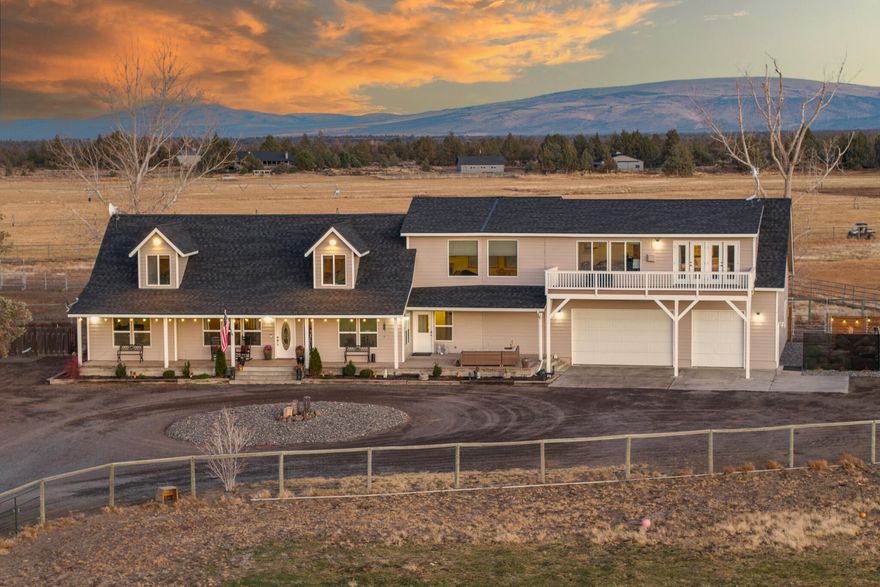 Experience true Central Oregon ranch living on this exceptional 36 Acre equestrian/cattle ranch with 26.5 acres water rights w/established pastures, fenced & cross fenced, irrigated, indoor/outdoor arenas, pole barn w/turnouts & pasture rotation options. Bordering Badlands Wilderness w/45 sq miles of riding & cascade mountain views,make this a RANCHERS DREAM!Custom home offers the warmth of wood,generous living spaces & centrally located kitchen & family room as the heart of the home. 2 primary suites(1 on main & 1 up w/private entry & balcony)2 addtl beds & baths.Office, bonus game room & HUGE utility room for active ranch lifestyle make this a perfect home for entertaining & settling into the ranch lifestyle.Professional barn with (18)12x14 stalls w/runs,heated water,wash area. kitchen & tack room. Indoor arena 80x132 w/private apartment ,2nd laundry & bathroom.Outdoor arena180x350,lined pond,2 RV hookups & room for toys!Too much to list...Schedule a private tour today!