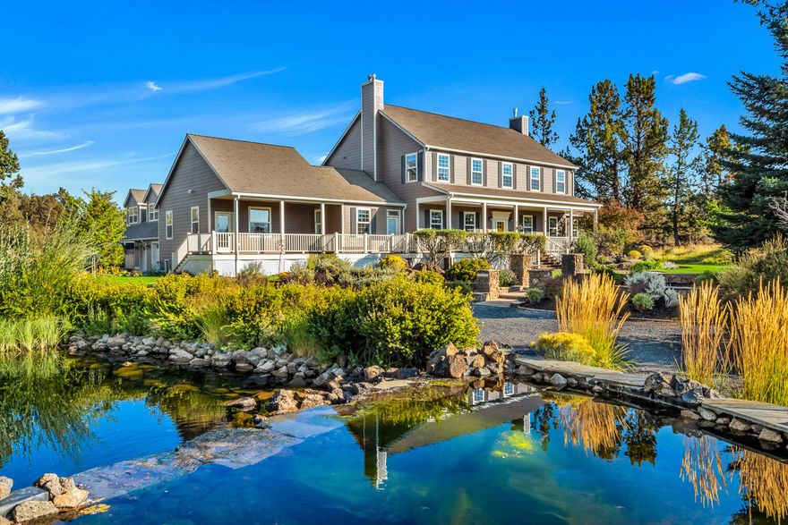 Estate setting, horse property, on ten incredible Tumalo acres overlooking the Cascade Mtn Range. This versatile custom 5-7 bedroom colonial farmhouse offers privacy and serenity yet is just minutes from Bend. Enter by a private drive w/ unique rock outcropping.  A striking front circular drive w/ extensive landscaping and a spectacular pond.  This immaculate home features extensive upgrades, excellent separation of space, and a beautiful chef's kitchen w/ fireplace.  A spacious master suite, exercise room w/closet, main floor office(s) w/ separate entrances. Additional guest quarters w/ private entrance and a full bath. Attached 4 car garage. Raised beds, garden shed, 5-hole frisbee golf course, tree house, kid's zipline! Shop/Barn offers plenty of room for animals and/or RV storage w/ phase 3 wiring and an unfinished upstairs area w/ unlimited possibility.  Fenced pasture and 1.8 acres of irrigation. This property is truly a masterpiece and a special place to call home
