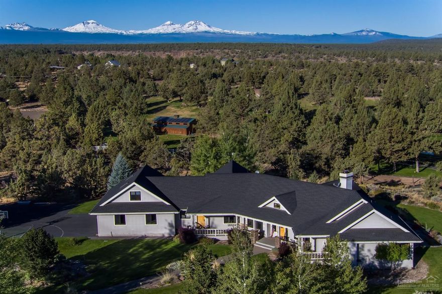 Six D Ranch is 45 acres with 18.45 acres of irrigated pastures. Custom NW style home is 3603 sf, 5 bedrooms 3.5 bathroom, chefs kitchen, formal dining, breakfast nook, office, main floor living with bonus room above the 3 car garage, wine room, deck overlooking property with Cascade Mountain Views (6 peak), Smith Rock Views and landscaped yard. Property: Cabin, Barn with stalls, livestock shelters, equipment shed, arena, pond, fenced, gated entry, private setting conveniently located between Bend & Redmond.