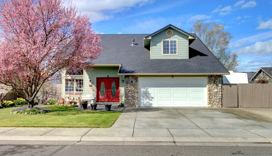 First time on market in Central Point East. This custom Magel home is truly great, large open great room to the upstairs feels really grand when you enter the home. Built for owners in 2000 this 3 bedroom plus office with 2 1/2 bath home is 2388 SF. Tiled entry leads you to the large open great room, there is separate dining area off the kitchen. Solid Oak hardwood flooring in kitchen,hallway and half bath. The large kitchen has a big island with decorative cabintry and built in wine rack. Lots of counter space and double door pantry. Master on the main level with large bath, shower and jetted tub. There is access to the covered back patio off of the master as well as french doors from the dining room. Beautiful mature landscaping with fully automated sprinkler and drip system. There is also a really large RV area (48x15) for all your toys. The list goes on, this home is a must tour, don't wait it will sell quickly.