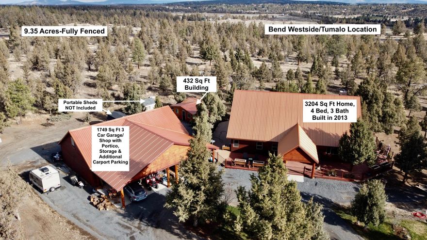 You can have it all in Tumalo on Bend's Westside! Extremely Private Custom Built 3,204 sq ft home on 9.35 fully fenced acres with large garage/shop plus a 432 sq ft additional building with power & plumbing. You will appreciate the attention to detail and the ample usage of wood throughout this comfortable home. With an open living concept that is light & bright but cozy & connected to the stunning Central Oregon landscape through ample windows. Enjoy the gourmet kitchen or relax in front of your wood stove. Plenty of room with 4 bedrooms and 3 bathrooms including a Master Suite on the main level and upstairs family room. Entertaining & living outside will be easy on the 3,600 sq ft deck. Bring your toys as you will have enough room in your 1,749 Sq Ft Garage/Shop with extra storage upstairs + additional covered parking. The property is fully fenced and has a private well. Close to Downtown Tumalo, Bend and the Deschutes River. Call your realtor and get through this home today!