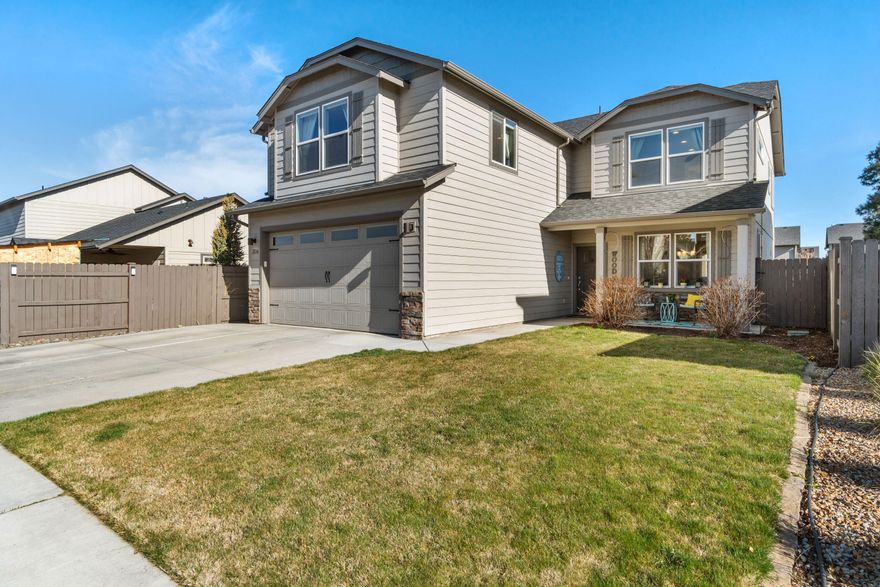 Incredible home with open floor plan, perfectly located between trails, park and future Cascade Lakes Brewing! Come see this better-than-new home with engineered wood floors throughout the lower level. Formal dining just off the entry could also serve as an office. Huge living and kitchen space is an entertainers dream - dual fuel range for the chef, custom reclaimed oak island countertop seats 6, all overlooking the expansive back yard. Covered patio and built in fire pit will get used year round! Storage shed and play structure included. On your way upstairs you'll find what you never knew you always wanted...a masterpiece of art and entertainment in a 12 ft climbing wall! The front stairs take you to a huge bonus room with peak-a-boo views. To the rear of the home are primary bed and ensuite, two additional bedrooms, full bath and laundry. Extra deep garage (24') with 8' door allows a full size truck to park and store all of your gear. Start living your Bend dream today!