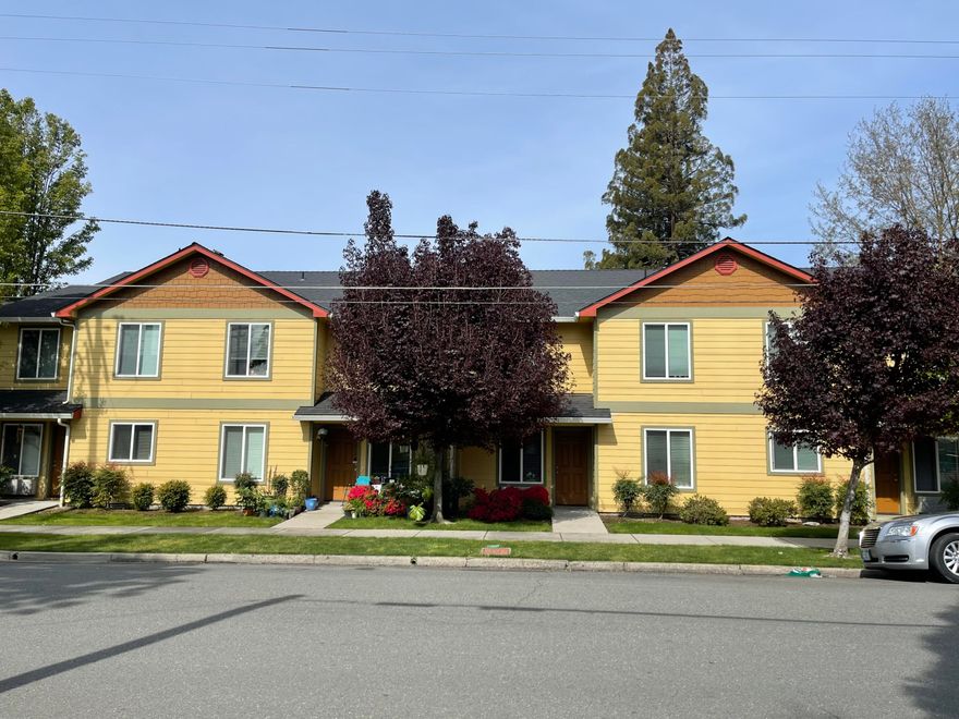 Investor Opportunity! Here's an 8 condo complex being sold as one transaction.  Quality built in 2008 this wonderful property consists of 4- 1 bed/1-bath units, and 4- 2 bed/2 baths units. 2 bed units are on upper level, one bedrooms on the ground level.  Features include, some tile floors, granite counters in kitchen and baths, stainless steel appliances, washer dryer hook ups.  Each unit has a parking space in carport, ductless heat pumps. Beautifully maintained landscaping.  Rents include water/sewer and landscaping.