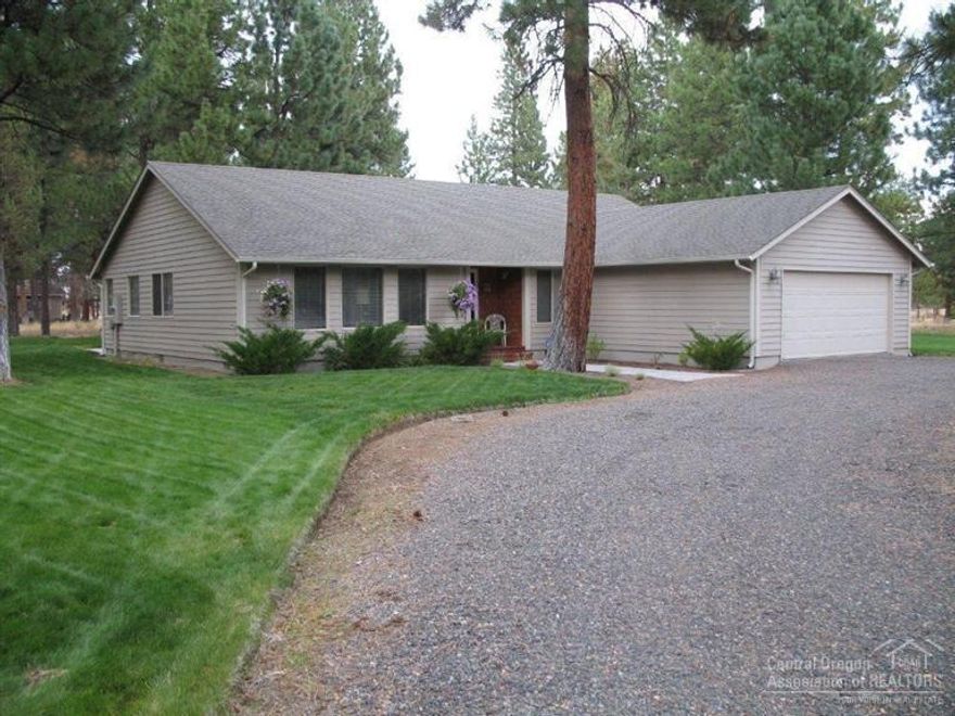 This inviting single level home is tucked away on a beautiful 1.31 acre ponderosa pine treed, dead end lane that offers a feeling of peaceful serenity in highly sought after Sage Meadow. It is a short 2.5 miles to downtown Sisters. Pride of ownership is apparent throughout the home with a very livable floor plan and vaulted ceilings. Move in ready!