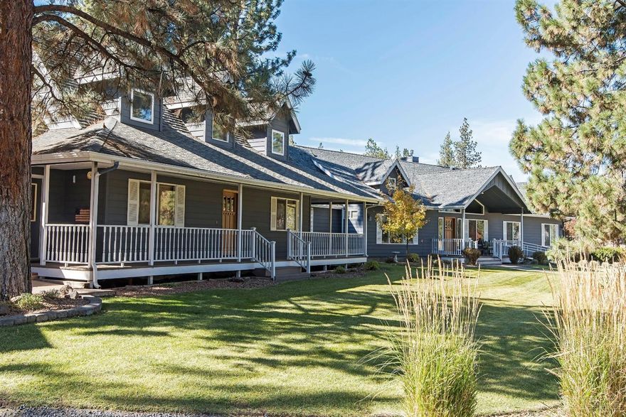 Located in Sundance in SE Bend, this is the perfect set up for a large family or multi-generational living. Custom built with multiple living spaces and separation with an open floorplan, vaulted ceilings and large windows overlooking the private yard and open space. One side has 4 bedrooms, 2.5 bathrooms, office/den, main level master & 4-car garage and the single level side offers 5 bedrooms, 2.5 bathrooms, office/den & is fully handicap accessible. Private setting on 4+ acres with a HUGE 3600 sq.ft. shop, 2-stall loafing shed & fenced pasture. Backs up to BLM land providing direct access to trails & thousands of acres of natural open space. This is a one of a kind property ready to suit all your needs! Bring the family, toys & animals!