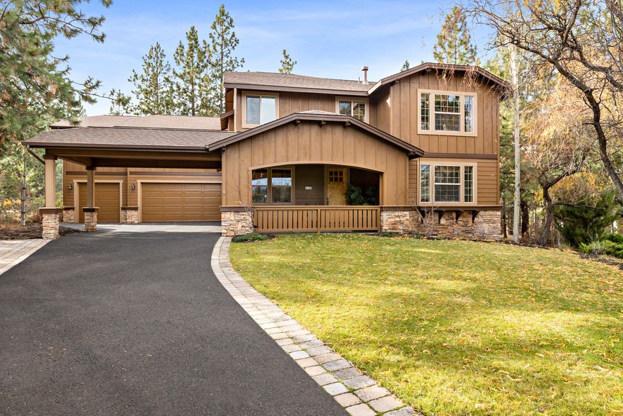 One of the best locations in the Parks at Broken Top. This home is filled with impressive features. 4 en-suite bedrooms, dedicated office, 3 car garage and carport. Great room with floor to ceiling windows and gas fireplace that opens to chef's kitchen, bar and dining. You'll enjoy cooking with the 6 burner Dacor range,copper sink and double ovens. Slab granite and breakfast bar complete the kitchen. Primary bedroom is on the second floor with gas fireplace, jetted tub and gigantic walk-in closet. Additional guest suite as well as bonus that could possibly function as an ADU. Wood framed windows, extra guest parking, professionally landscaped backyard with fire pit, dining area, covered space for barbecue and room for a garden