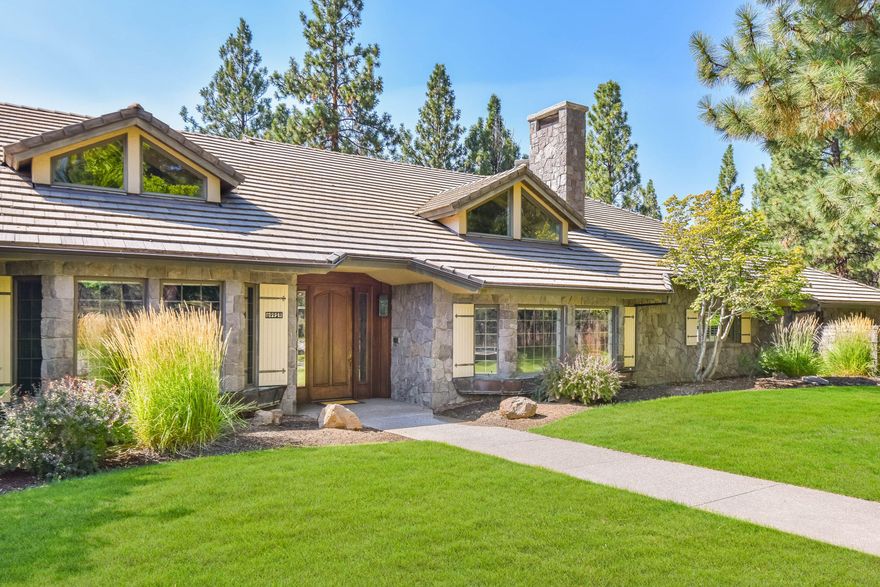 This beautiful and spacious home is 2 miles west of Sisters, nestled in the pines of the gated community of Cascade Meadow Ranch. A private equestrian community with 360 acres of Ponderosa Pine forest and meadows, stocked lakes, tennis/pickleball court, clubhouse and open space surrounded by the beauty and trails in the Deschutes National Forest. A private and secure retreat. Custom built home with every detail perfectly in place. One level living with large open rooms. Executive office with beautiful wood built in's. Open and bright gourmet kitchen with high end, updated appliances and pantry. Large primary suite on the main floor with fireplace and 2 large bathroom suites.  One featuring a jacuzzi the other a sauna. Two more large bedrooms on the main floor with full ensuites. Additional living downstairs with entertaining area,  and large wine cellar. Lots of storage and built-ins, spacious 3 car heated garage. Attached greenhouse. Fully landscaped with private pond and large patio