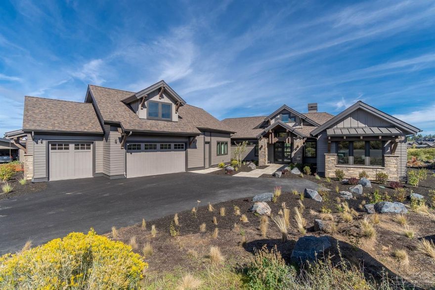 Perched above the 8th & 9th holes of the Tetherow golf course, this newly completed Madrone Construction home is a luxurious, NW contemporary retreat. Enter the home through double doors to a great room & kitchen with expansive ceilings and large windows which saturate the home in light. The well-appointed kitchen boasts custom cabinetry, quartz countertops, high-end appliances and opens to a bright breakfast nook with 180-degree views of golf course & surrounds. This mainly one-level home includes a den/study & 3 bedrooms on the main level, including a spacious Master with a fireplace and access to the rear patio. On the second level, an ample bonus area provides separation from the main living areas. Outside, find a generous patio with expansive views of the course and surrounding wild areas. A short walk to Tetherow's club amenities, this home offers easy access to miles of hiking & biking trails in the Deschutes National Forest. Tetherow Golf membership included!