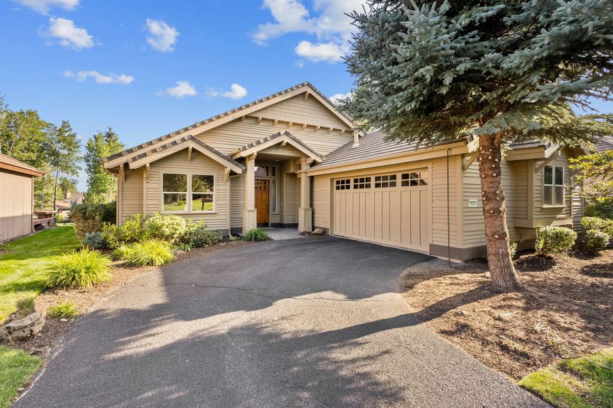 Single-level home in the sought after Fall Creek community at Broken Top. This home overlooks the Fall Creek waterfall, providing a serene and natural setting. Step inside to discover a spacious great room adorned with vaulted ceilings, bamboo flooring, and a distinctive stainless steel gas fireplace. The spacious kitchen showcases stainless steel appliances, granite tile countertops complemented by a tile backsplash, and an oversized island with a breakfast bar. The home offers three bedrooms, each with its own ensuite, providing peace and privacy. A spacious 2-car garage, ample storage, and a large laundry room complete this property. Broken Top boasts stunning views of the golf course, features paved community walkways and provides exceptional dining experiences at its restaurant. Club membership options offer access to golf, tennis, pickleball, a fitness center, and a seasonal pool. HOA covers landscaping and snow removal for low-maintenance living.