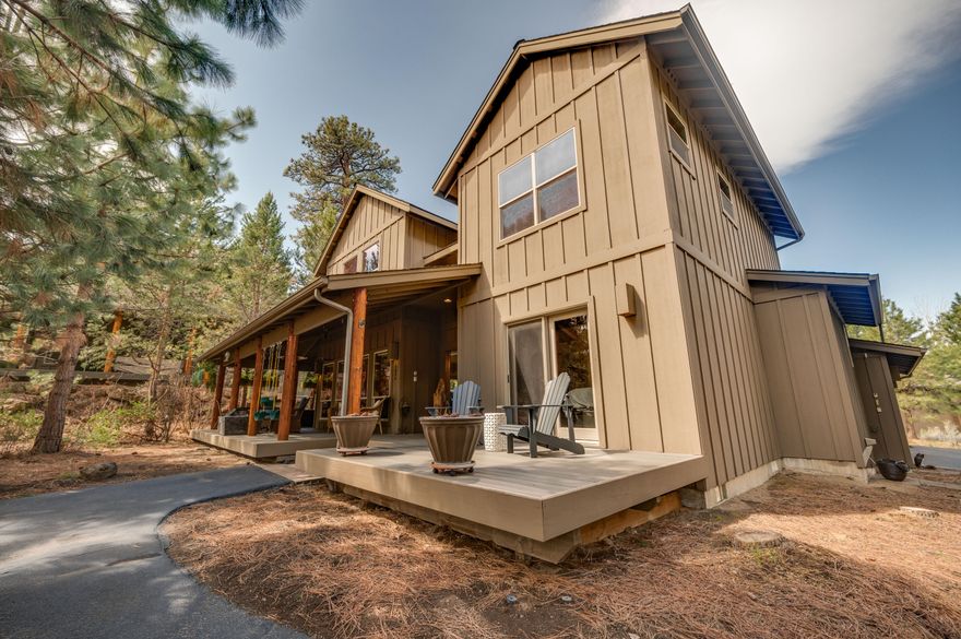 Gorgeous home in River Wild located in Mt. Bachelor Village in Bend's desirable West Side. Grandfathered in Short term rental neighborhood with HUGE investment potential! Beautiful home surrounded by huge pine trees, & new composite wraparound deck. Feed the deer from your private patio w/pond water feature. Or walk 1 block & enjoy the Deschutes River neighborhood access! Open & bright w/ new rustic flooring & gorgeously updated kitchen. Quartzite counters & rock backsplash. Knotty alder custom cabinets & woodwork throughout. Relax in the great room in front of the massive fireplace wall, complete with knotty alder built ins. Main floor primary bedroom has French doors out to the deck, pre-wired & built for a hot tub. Spacious bathroom w/ dual sink, & walk in shower. 2 car garage features a built in shop area & driveway with parking for 3 cars. TRULY a neighborhood for all the toys! Mountain bike out your door to the extensive trails, Mt Bachelor & a short drive to the high lakes!