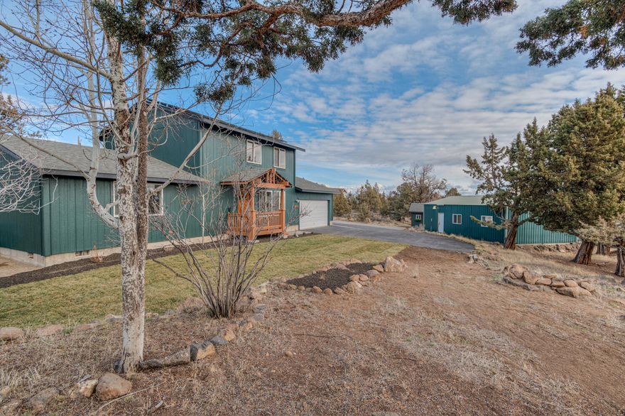 Beautiful gated 3 bedroom, 2 bath home on a fully fenced 3.67 acres! The property features a paved driveway, large insulated detached shop, attached 2 car garage, garden shed, and a fenced area for horses or goats. The home is equipped with solar panels. New irrigated front lawn, new interior and exterior paint, new appliances, new flooring, and newly remodeled bathrooms. Use the entire upstairs as your master or as a second living area. Property is serviced by Long Butte Water. Super easy access to HWY 97. Located just a few minutes outside of Bend. Seller is a licensed realtor in Oregon.