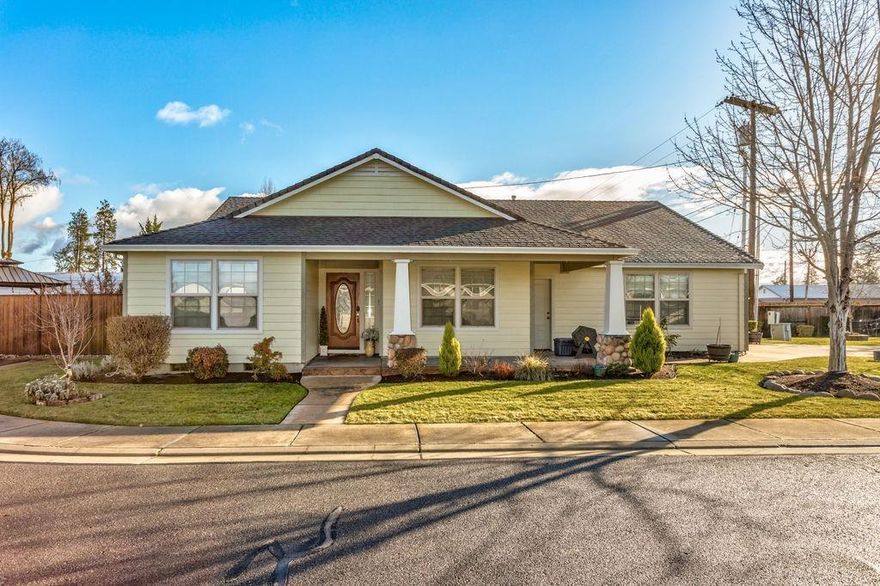 Backyard Oasis perfect for relaxing or entertaining featuring a koi pond, gazebo, covered back patio, an abundance of fruit trees; peach, cherry, apple, fig, huckleberry, goji berry, blueberry, raspberry, grapes and a pineapple guava tree. Fresh Exterior Paint and new hardwood floors run through-out the main living spaces and master bedroom. The Kitchen is a Cooks Delight with gas range, pot filler, pantry, under cabinet lighting, tile backsplash, stainless steel appliances, granite countertops and eat-in bar. Large master suite features a coffered ceiling detail, oversized walk-in closet, light & bright master bath with a deep soaking tub, shower, dual vanity and privacy toilet. The spacious and open floorplan is highlighted with a vaulted ceiling and gas fireplace in the living room. Nice sized finished 2 car garage and plenty of storage through-out this lovely home. Enjoy your front covered porch with stamped concrete on this quiet street of just 4 homes.