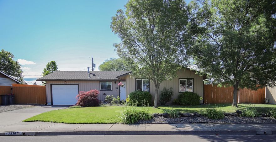 Darling single-level home with attractive updates!  Great curb appeal with nicely landscaped front yard and mature trees.  Attractive laminate flooring throughout.  Beautiful kitchen offers white painted cabinetry, island, granite counters and extra serving bar with cabinet storage.  Refrigerator, range/oven and microwave included.  Tasteful color palette throughout.  Fantastic backyard has covered and uncovered decks, cute garden shed, firepit sitting area, above ground pool with deck surround, and gazebo.  Forced-air gas heat and newer central air conditioning.  Roof is only 5 years old.  Single car attached garage.  RV parking.