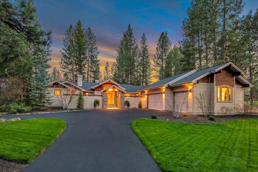Located in Bend's best kept secret, the Widgi Creek Golf Community, and completely surrounded by the Deschutes River and Forest Service/BLM land. This immaculately maintained one-level home is situated on a .57 acre lot on the 13th tee of the Robert Muir Graves designed golf course. The custom designed floor plan offers 2,668 sq ft of living space with 3 bedrooms, office, 2.5 baths, and includes a 500+ bottle wine cellar. Gather in the Great Room featuring abundant windows, vaulted ceilings, and stacked ledgestone fireplace. Beautiful kitchen with raised island seating, stainless steel appliances, plentiful cabinets, and porcelain countertops is perfect for a casual dinner or formal entertaining. Relax in the private, gated front courtyard patios, or host guests on the covered rear patio. Oversized 3 1/2 car garage New roof in Oct 2023.Steps away from the 18th hole golf course, driving range and putting green, 10 indoor pickleball courts.