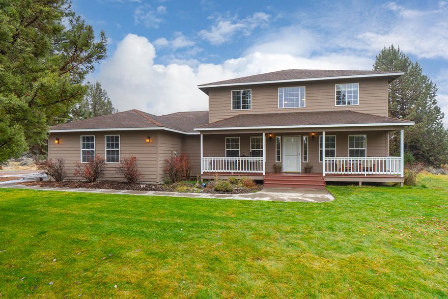 Don't miss this rare find! Country living in NW Redmond located in desirable Crestridge Estates. Well maintained home sits on 4.99 acres w/Cascade Mountain views & plenty of privacy. Main living area ftrs formal living & dining rooms, den off entry. Kitchen ftrs large central island, breakfast bar seating, plenty of cabinetry, hardwood flooring plus tiled dining room. Double Owner Suites w/one on main level, one upstairs featuring a private bath w/soaking tub, step in shower, & dual vanities. Two other bedrooms on the second level also share a full bath. Enjoy evenings from the patio/fire pit or watching the sunrise/sunset from your covered front porch. Main level suite doubles as a 600sf attached ADU w/private entrance, full bath & built in kitchenette area. Oversized attached garage w/plenty of storage space, new furnace & heat pump. Shop w/ rollup doors & attached greenhouse plus additional storage building. Borders BLM & the Deschutes River in a quiet, tidy community -  Don't miss