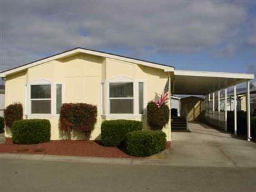 MOVE-IN READY - For info purposes only, mfg, home only, no land included. An OR Motor Vehicle Dealer Certificate Required to List/Sell. Located in pleasant 55-yrs+ park, this 2BD/2BA w/den, 1500+ sq. ft., is move-in ready. Features include Vaulted Ceiling, Skylights, Solarized Windows, Garden Tub, Lots of Storage, Built-in Dresser, Covered Deck, 2-car Tandem Parking Carport & Storage Shed. New (Oct. 2005) 25-Year Composition Roof & Skylights. Close to City Conveniences. Monthly Rent $325. Includes Water & Sewer fees. Park approval required.