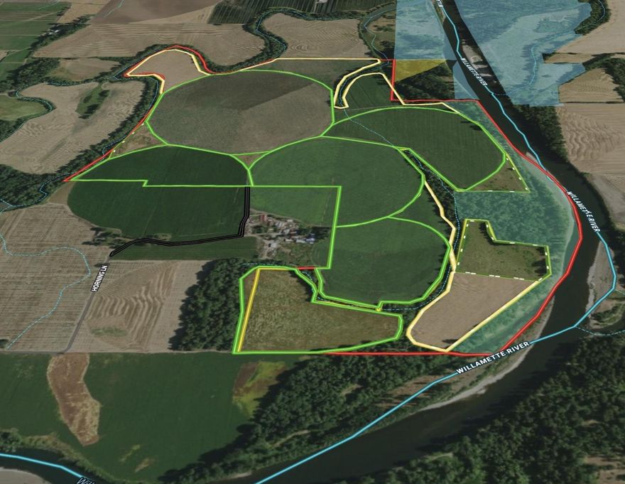 This is one of the largest blocks of contiguous, high-value, irrigated farm ground to come to the market in the last several years. This buildable farm is bordered by the Long Tom River on the west and the Willamette River on the east and is dominated by some of the best soils the Willamette Valley has to offer. Just look around the neighboring properties to see the quality and productivity achievable for permanent crops in this South Corvallis farm region. Please, no drive-by's as this is a working farm.