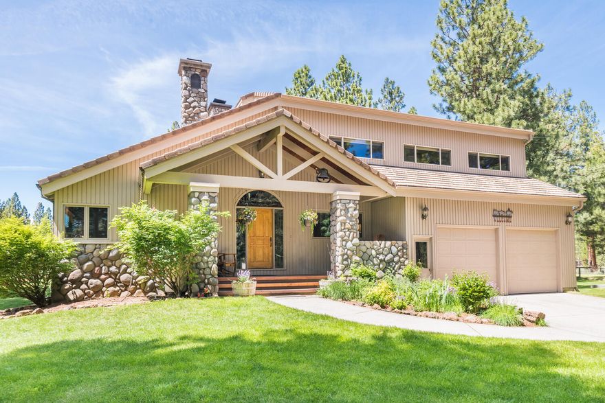 Multi-generational living with Cascade Mountain Views in Sisters, Oregon! 3,985 SF main home + 1,800 SF guest area on 40 acres. Direct access to Three Sisters Wilderness with over 260 miles of trails! Tranquil, peaceful setting. Main home has 3,985 SF; a great room with vaulted ceilings; 3 fireplaces; koa wood cabinetry; chef's kitchen with island, breakfast bar, Viking range (6 burners + griddle), commercial hood, oven, and microwave; family room; game room; full bar with 2 sinks; office/media room; half bath; laundry room with laundry shoot; a 525 SF bonus room; and primary suite with a balcony and mountain views. Open-concept guest cottage has 1,800 SF, kitchenette, laundry, bath, bedroom with bunk loft, and upstairs bonus area. Gated and fully fenced. Covered parking for 10+ vehicles including RV full hook-ups. Plus, shop, stalls, fenced paddocks, a dirt bike/motocross area, and more!