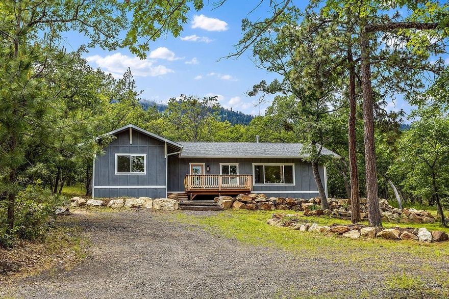 New construction on a private 3.23 acres with a peek-a-boo view of Emigrant Lake. Enjoy the open living area, big kitchen, and expansive views from this 1,524
sq ft, 2-bedroom, 1 -bath house. The home is thoughtfully finished with hardwood floors, a ductless heat pump/AC system, and an efficient wood burning stove. The accessory building has a one car garage, shop space, and a partially finished space that could be made into an office or additional living area. With easy access down the hill to Emigrant Lake, or up the hill to I-5 and Mt Ashland, this beautiful home and property makes a great outpost for adventure, and a serene space for retreat.