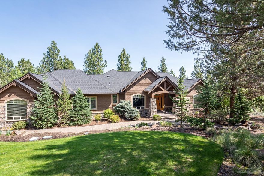 Discover exceptional quality, impeccable craftsmanship in this fine luxury single level living home located in the golf community of Awbrey Glen. This spacious estate features a foyer that welcomes you into the stunning great room concept living area featuring stacked-stone gas FP, wonderful wood floors, key attention to crown and other wood molding details. High quality materials and dcor' finishes. Home features Professional chef's island kitchen w/breakfast bar that opens to separate dining area with another stone faced gas FP. Granite counters, high-end stainless appliances, double wall ovens finish off this amazing kitchen. Master suite w/relaxing fully-appointed Ensuite. Home also features expansive bonus room, theater room with 3D and 4K with surround sound, and designated wine cellar, and office/den area as well. The large back deck overlooks the golf course and natural terrain. Landscaped ponds in front and back, outdoor leisure space provide relaxed Central Oregon living!