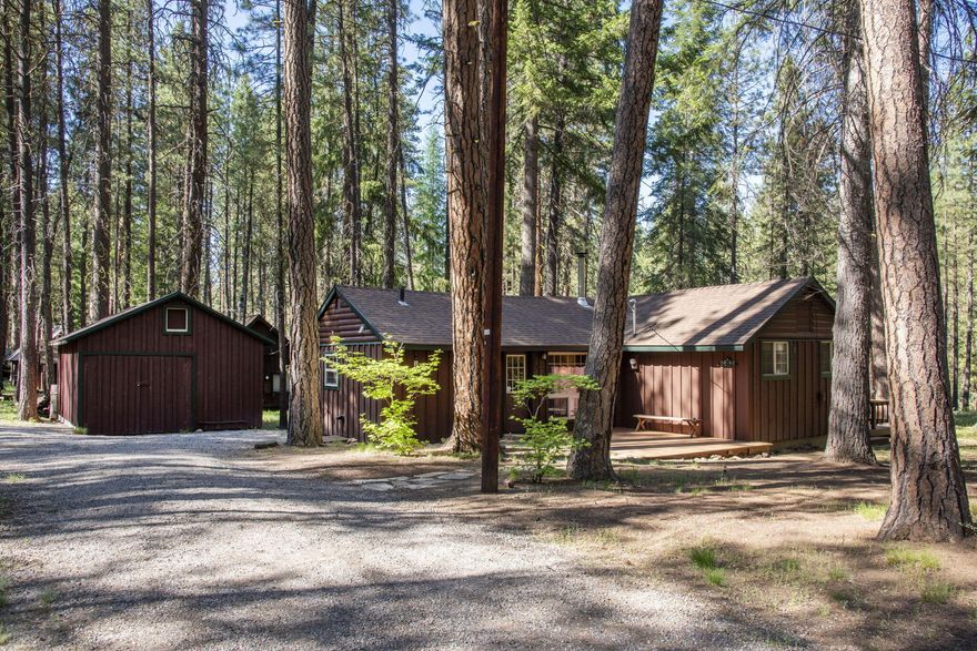 Don't miss the opportunity to make this Metolius River frontage cabin yours! Charming and well maintained 2 bedroom, 1 bath cabin is nestled in a stunning old-growth Ponderosa Pine forest. This 924 sq ft retreat features knotty pine cabinetry, new engineered hardwood flooring, a cozy wood stove and a full bath with laundry. Recent upgrades include new paint, light fixtures, interior doors, and window treatments throughout. New insulation in attic and some walls, new sink and faucet in the kitchen. Enjoy outdoor living on recently sanded and stained front and back decks, perfect for relaxing and enjoying nature. A detached garage/workshop provides space for tools and toys. Metolius River water serves the cabin. The property is authorized by a U.S. Forest Service Special Use Permit. This is an ideal year-round getaway offering endless recreational opportunities just outside your door.
