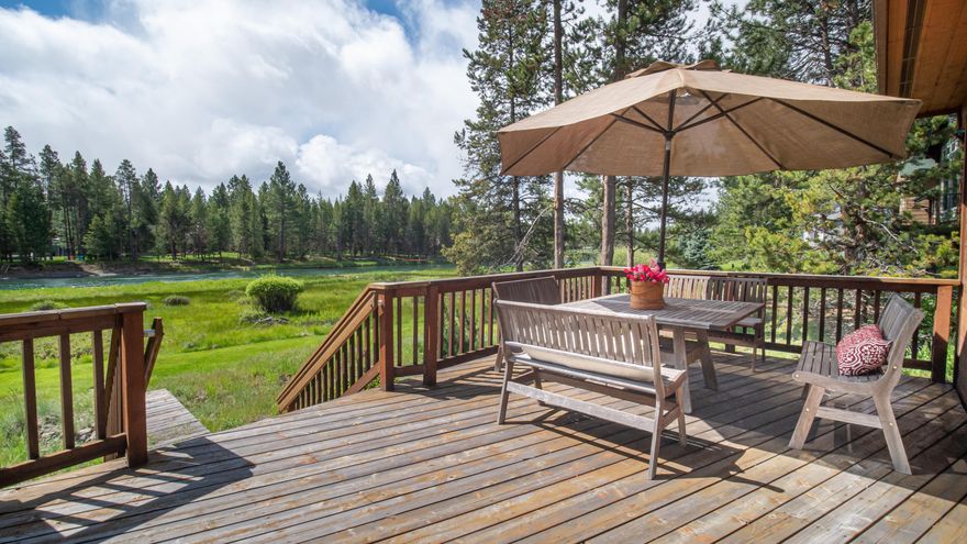 Enjoy Breathtaking Deschutes River views from the floor to ceiling wall of windows in the vaulted great room! The wood burning fireplace brings ambiance & warmth to cool evenings. Kitchen features granite tile counter space w/ seating, plenty of cabinetry & a pantry closet. Primary bedroom suite has private deck access & view of the river.  Soaking tub & step-in shower in the primary bath. Guest bedroom, full bath & laundry room complete the main level. Upstairs is a large, vaulted loft space/sleeping area w/ under-eave storage cabinet. Large rear deck & back yard on the river! 2-Car garage, full RV hook ups, & circular driveway gives plenty of parking.  As part of DRRH Unit 9, owners have access to a private boat ramp &community park. Nearby Sunriver Resort offers dining, shopping, golf, tennis & swim options. Mt Bachelor, area lakes, hiking and biking trails all just minutes from your Deschutes River home. Sold Furnished.