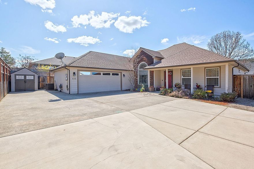 Beautiful 2008 3 bedroom, 2 bath, formal dining, split floor plan shows pride of ownership.  Kitchen boasts cherry hardwood floors and cabinets, granite counters and lots of cabinets.   Breakfast nook and master with doors to garden and patio. Spacious feel with open floor plan and coffered ceilings adorned with crown molding.  Lots of off street parking with room for RV w/ electric hookup.  Private and secluded from street.  Laundry room with wash tub enter finished garage.  King sized master boasts large walk in closet, double vanities, soaker tub and step in shower. Must see to appreciate all the upgrades.