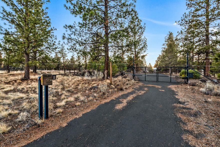 Rare opportunity to own 38.63 fenced acres with a gated driveway on Bend's Westside. Enjoy the best of country living just minutes from town, with no HOA and no pasture irrigation, offering privacy, flexibility, and endless possibilities. Positioned for total privacy, you'll feel like you're at a private retreat, with no neighbors in sight and stunning views of the ridgeline, forest, and mountains. The home features a den and primary suite on the main level, an oversized utility room, a chef's kitchen with a butler's pantry, a wine cellar, and flex spaces. High-end finishes include granite countertops, wood floors, a stone fireplace, and tall ceilings. The estate also includes a guest home, lighted pickleball court, pond with a water feature, potting shed, greenhouse, heated workshop, horse barn, poultry coops, paddocks, and storage sheds. A rare opportunity to own a private estate close to town.