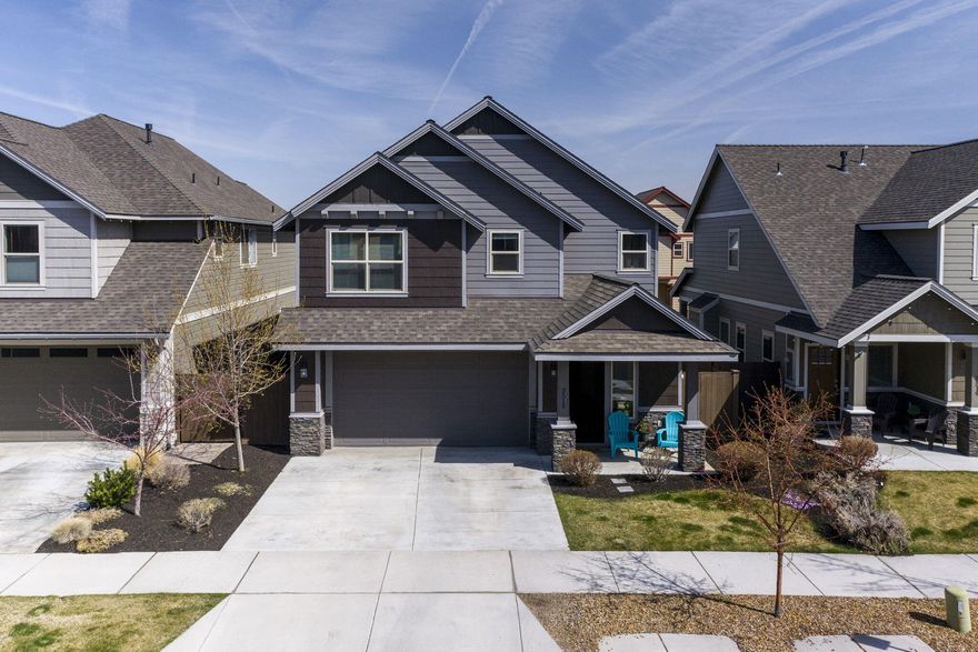 Wonderful Mirada!  Summer fun in the community pool or enjoy a stroll through the neighborhood park!   BONUS! The HOA takes care of your front yard!  Beautifully appointed NW home offers solid surface counters, island kitchen, pantry, great room with cozy gas fireplace and upstairs you'll find a generous primary with large en suite bath and closet.  Additional area perfect for computer, reading or exercise is just outside the other two bedrooms.  Seller is including 1 year old washer, dryer and SS refrigerator in sale!!