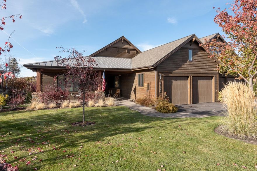 Gorgeous Tripleknot Townhome located within Tetherow, Bend's most desirable golf community. This beautifully upgraded single level home has nice separation of master and guest suites. Chef's kitchen with top of the line appliances, gorgeous cabinetry and a wet bar with wine fridge. The large island is
perfect for entertaining or multiple cooks. Floor to ceiling windows allow tons of natural light to fill the space. Incredible golf course and Cascade mountain views
will take your breath away. The great room has beautiful beam detail with vaulted ceilings. Hardwood floors throughout, spacious office with built ins. Oversized
paver patio with pergola overlooking the golf course with stunning mountain views. Indoor and outdoor natural gas fireplaces add nice ambiance. Gorgeous custom water feature. Oversized 2 car garage with custom built in cabinetry. Many more extras including central vac, radiant floors in master bath, plus so much more!