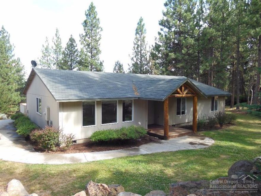 Discover this special setting in the pines w/sunny southern exposure and a wonderful amount of privacy. Well kept and clean 4 bdrm, 2 bath 1920 sq. ft. single level home w/large patio and detached 864 sq. ft. triple garage/shop. Easy landscaping. Located in Indian Ford Ranch, the one acre sloping lot offers a mountain feel with views into forested open space. Pine Glen is a wonderful neighborhood just minutes from Sisters.