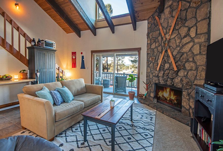 Location, location, location! Close to Sunriver Lodge & the Village. Views of the Cascade Mountains, Meadows Golf Course and Sunriver Airport. This two story condo comes with great furnishings, two burner glass cooktop, and refrigerator/freezer. This is one of the only units in the Kitty Hawk complex with AC! Two full restrooms on either floor of the unit. Vaulted ceilings and charming floor to ceiling river rock fireplace enhance this space. The slider off of the living room leads out to a large balcony with vast views. 4x10 owners storage closet. SHARC paid in full. Come enjoy all Sunriver has to offer - over 40 miles of paved paths, outdoor fun at Fort Rock Park, Sunriver Observatory & Nature Center, Horseback trail rides, tennis/pickleball courts, swimming pools, restaurants, golfing, or float the Deschutes River.