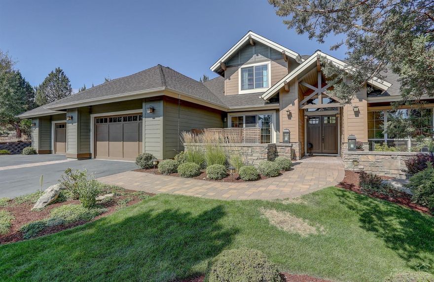 This beautiful custom turnkey home is designed for entertaining. The open & airy great room floor plan boasts a grand fireplace and expansive wall of windows. The stunning kitchen is sure to leave a lasting impression! Abundance of windows throughout the home allow for lots of light and views. Generously sized master suite on the main level and a den w/ murphy bed. Upstairs features 2 more bedroom en-suites. New carpet throughout the home. Paver patios both front & back. Relax and let your cares float away. Rear entertainment area backs to the 2nd green. Lovely side yard is perfect for pets. 4 car garage with epoxy floor. This would be a great full time residence, vacation or vacation rental property. Enjoy all Eagle Crest has to offer! Most furnishings are included.