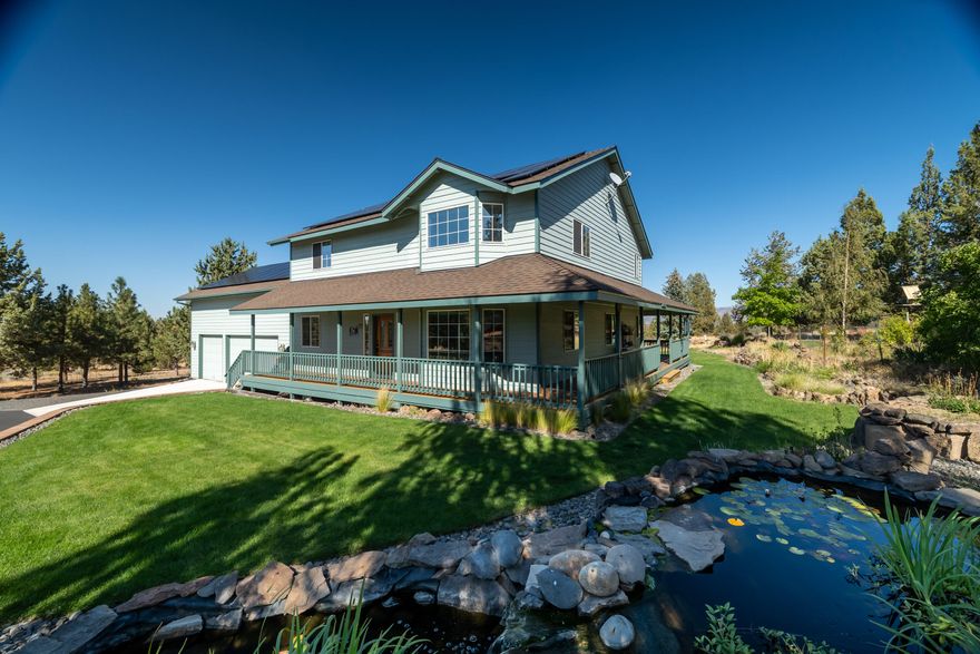 Highly upgraded double primary home w/Cascade views on 8.39acres w/a triple garage, shop w/14' tall x 37'deep RV bay, & 24.4Kw solar system. The layout of the home is functional w/a great room, formal dining, family room, office, & an upstairs bonus. The kitchen has expansive countertops w/breakfast bar, in-floor heat, & 2nd sink. The primary suite is large enough for an additional seating/TV area, has amazing views & the bathroom has a custom shower & in-floor heat. The 2nd primary has a walk-in closet & fits a king bed. The 2nd guest bed & bonus both have great views & are nicely laid out. The detached shop has an insulated/heated portion w/12' roll up door that connects to the RV Bay/storage. There's a carport for equipment storage. The home is adjacent to hundreds of acres of public land & Deschutes River access for floating, hiking, biking, & fishing. Imagine saving $350 per month on power & paying just a $14 monthly service fee for all your heat/cool, power, & water needs!