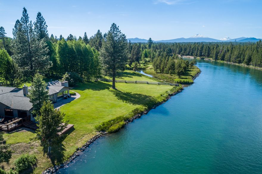 Rare opportunity to own a fully updated single level home with 300 feet of Big Deschutes River frontage. This home is in the private Gatehouse area in Bend, Oregon. Only 7 homes owners will call this 30 plus acres home. Attention to detail is evident in all aspects of this home. It has been completely updated inside and out from the lovely new interior including new kitchen and baths, flooring, to plumbing, electrical, new driveway, roof, landscaping, decks, and more. The property includes a 2car attached garage, separate 3 car garage, 14x40 RV garage that includes all RV services, 180 sf utility building and wood storage. The
home sits privately on the 1.68 and feels like a park along the private, unobstructed views of the Big Deschutes. This home is also sold furnished. Please ask for the detailed list of all upgrades.