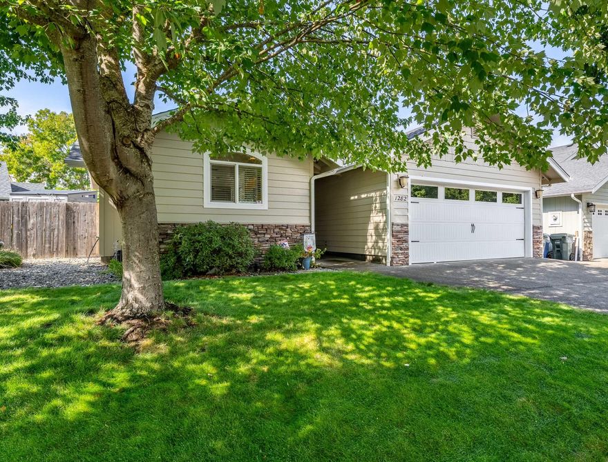 Set along a tree-lined street, this welcoming 3 bed, 2 bath, 1,342 sq ft home combines comfort with thoughtful updates. Vaulted ceilings enhance the open living space, while the primary suite offers a walk-in closet, dual vanity, and step-in shower. Recent improvements include a brand-new 50-gal water heater (2025), newer kitchen appliances, washer/dryer, exterior paint, and HVAC. The fully fenced and beautifully landscaped backyard features a covered patio, newer storage shed, and room for RV parking. A well-cared-for home with lovely curb appeal, that's move-in ready and waiting for your personal touch. Please ask for Feature & Good To Know List! Additional info on file and available, too!