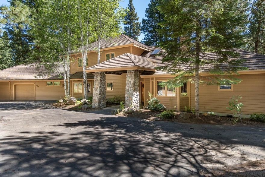 This stately and spacious home on the fifth hole of Black Butte's Big Meadow golf course is an opportunity to create priceless traditions throughout the years. Here, an open-concept living area with soaring ceilings, fireplace and large windows offer plenty of natural light and views of the surrounding pines. The updated kitchen boasts modern appliances, a nearly 10' long granite island, a peninsula for dining and conversation, and access to the back deck for grilling, and relaxing.  Complete with four bedrooms -  including a first floor primary suite, additional first floor bedroom, second floor suite with views of Black Butte, and a second floor bunk room with bath - this home offers versatility for almost any size crowd. Sure to be a favorite for many, the additional bonus room is perfect for cards, cocktails, movies, and so much more. Experience the magic of Black Butte all seasons of the year, including golf, tennis, swimming, biking, and skiing, and the newly unveiled Lodge.