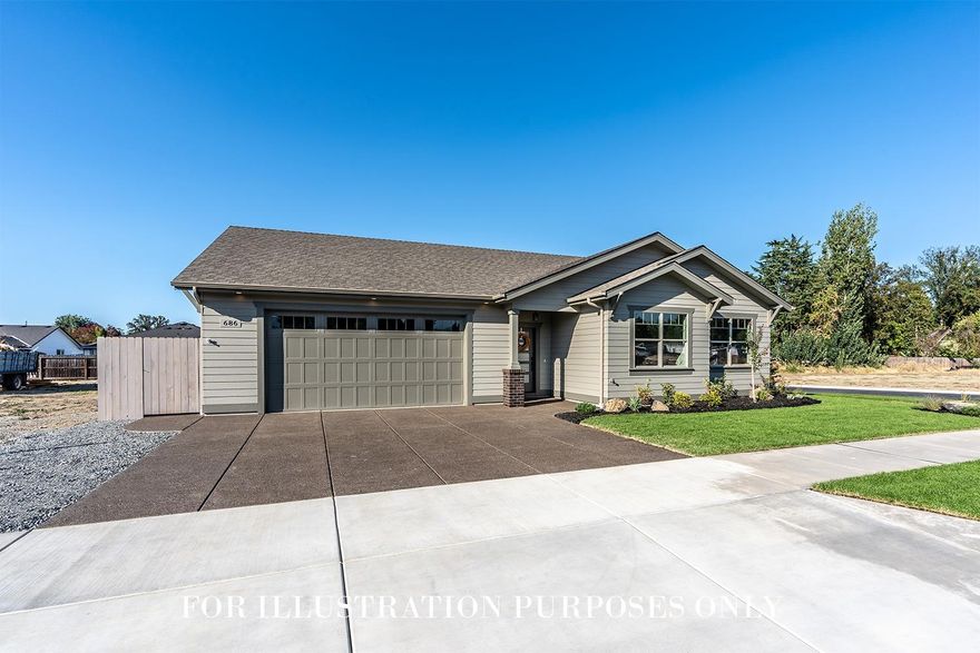 Photos are of the Franklin Place model home & for Illustration Purposes Only. Come home to Craftsmanship, quality built new construction by Foursquare Homes. The Aspen floorplan; 3 bed 2 bath 1,637sqft single level home featuring engineered hardwoods throughout the open living spaces. Attention to detail w/ designer features including paint & stain grade cabinetry, quartz counters, tile backsplash, 9ft walls, custom lighting, tile shower in master w/ glass enclosure & accent niche, tile surround in guest bath, bronze hardware & upgraded exterior siding. Entertainers kitchen w/ abundant cabinetry, island w/ pull out trash & recycle, SS appliances, 5 burner gas range & pantry. Craftsman doors & finish trim, ample storage w/ custom closet packs. Spacious master suite & WIC. Oversized finished garage w/ 8ft door & pull-down attic ladder & storage room above. Outside you'll find mountain views in this established setting. Fenced & landscaped; nice sized backyard.