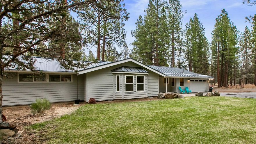 Saddleback West at the edge of town with easy access to Shevlin Park and Bend city limits. Extensive down-to-the-studs remodel single level with new custom metal roof. Gorgeous new kitchen with SS appliances, gas range, slab quartz counters, farm sink with rustic alder cabinets. Great room with gas fireplace, wall of windows with view of backyard park setting. Two primary en-suites both with backyard access. Radiant zone heat in the primary suite, all 3 bathrooms and mudroom. Room to roam in the backyard with park like setting, deep ring fire pit, deck and patio. This home won't last long. It feels like new construction inside, including new wiring, plumbing, insulation, sheet rock, luxury vinyl plank floors, new doors and closet doors throughout home. New styles for the heart of the home.
