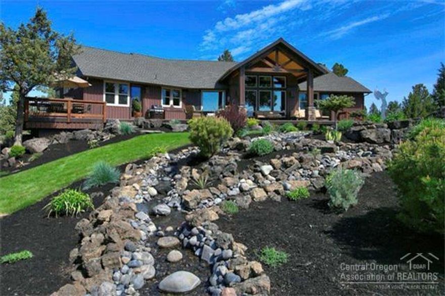 Unique Tumalo Craftsman + Bunk House on 10 Acres & Views! A Must See Home recently remodeled featuring a total of 5Bd+office/4.5ba, 2-car garage + 1440sf heated shop w/additional full bath & 14' doors! Features: great room w/stone gas FP, open beams & window wall w/spectacular views, kitchen w/slab granite, slab marble center island w/B-bar, Jr. Suite + big vaulted grand master w/stone jetted tub, travertine floors & shower, prof office w/bar & wine cooler, prof landscaped w/2-water features, Home Warranty!