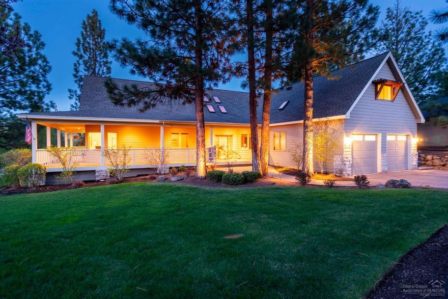 Spectacular Hm in Bend's Premier Golf Community, Awbrey Glen situated on the 18th Tee Box w/ Wrap Around Porch! Built in 1998 but Remodeled in 2008 w/ 3 BD down & Bonus plus 4th BD up. Great Rm has Stunning Clear Cedar Vaulted Ceilings w/ Ceiling Fan, Bar Area w/ Viking Wine Refrigerator, Raised Hearth Stone FP, Gleaming Hardwood Floors & Walls of Glass overlooking the Deck & Views of the Golf course. Gourmet Kit has Quartz Counters & Viking Professional Appliances. Extra Deep 2 Car Gar & Much More!