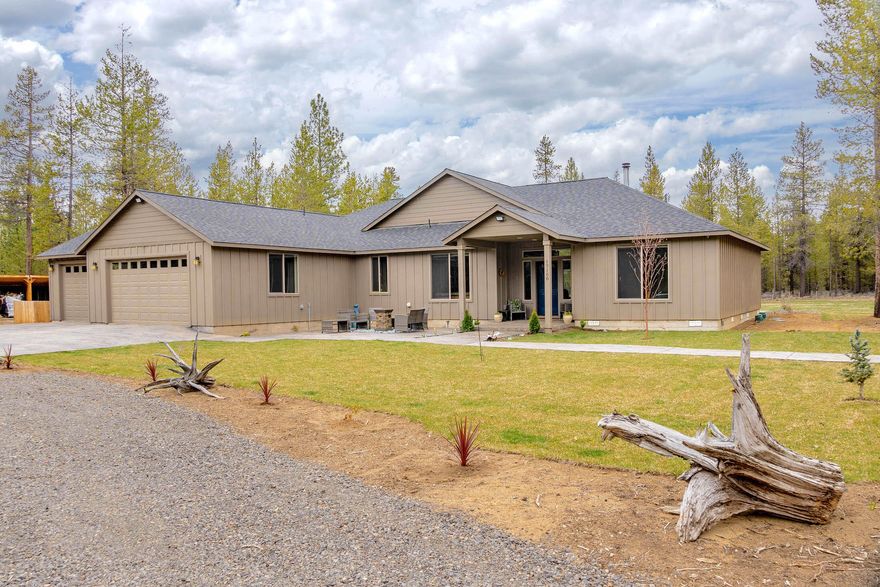Nestled on 15+ acres in the desirable neighborhood of Pinewood Country Estates, this custom built home is the answer to your search! Enjoy peace, privacy, deer & elk and friends. Close to Bend, Sunriver, Cascade Mountains, Deschutes River, lakes & so much more. Hiking skiing, fishing, boating, camping, mountain biking to just name a few! Built in 2021 & completely turn key. Gorgeous great room with island kitchen, dining area, vaulted ceilings & large windows offering fantastic views to the covered patio & extensive property. Lovely alder cabinetry, granite countertops, adorable wine closet & stainless appliances round out the kitchen. Primary bedroom suite with walk-in closet, elegant tile shower, soaking tub, granite counters and double vanity. Circulating hot water system. 3 car garage, heat pump & large wood storage. Large area cleared & graveled for future shop. Electrical plumbed for future water feature. A great home & perfect Central OR. location