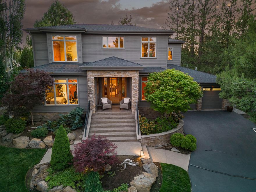 Discover this exquisite 3 bdrm, 3.5 bath home located in the desirable gated golf community of Awbrey Glen. Spanning 2,550 sq. ft, it offers luxurious living with stunning views. The 4 car tandem garage provides ample space. The kitchen boasts custom cherry cabinets, 'Bosch' Dishwasher & Refrigerator, ''Dacor' 5 burner stove and a GE Double Oven. Enjoy the vaulted ceilings, stone fireplace & floor to ceiling windows offering natural light. Each bedroom features a full bath providing privacy and convenience. The primary bedroom balcony showcases views of the South Sister. The landscaped yard includes a hot tub & retractable awnings. Live the epitome of comfort in this prestigious community!