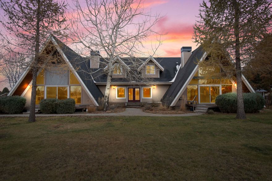 Take in BIG mountain views from nearly every room of the house with this unique SE Bend acreage property.  The large double A-Frame style home is surrounded by mature trees and landscaping, giving it a park-like feel.  It is a perfect home for multi-generational living with two separate living spaces including a 2nd kitchen and 3 bedrooms with 2 first-floor masters and a loft that could easily make a 4th bedroom. Enjoy the peace and quiet of nearly 8.5 acres with 2.5 acres of valuable irrigation rights.  The fenced and irrigated pasture provides picturesque green-space or room for animals.  The multi-functional 36 x 48 ft barn is equipped with water and electricity and has an insulated tack room, a heated workshop and 4 horse stalls. The perfect blend of quiet country living and the Bend recreation lifestyle!