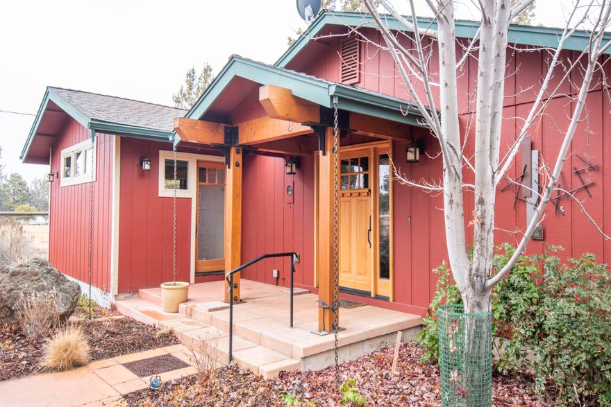 Discover the enchantment of Tumalo living in this 1668 sq ft remodeled home on 9.93 acres with 3.8 acres of irrigation. The 2011 renovation introduced a gourmet kitchen with quartz counters, endless cabinets, quartz countertops, composting area,  and Stainless appliances. In 2017, a third bedroom was added, serving as a self-contained guest unit with a Murphy bed, full bathroom, small refrig, stack washer/dryer and a separate entrance.  
The seller was a master gardner and you will see it in the beautiful gardens 
with lush perennial flowers, plants, and its own irrigation.  Potting shed included!
Located in a peaceful Tumalo countryside with a 2580 sq ft two-story barn that has electrical upgrades, propane heat and insulation downstairs with plywood walls.
This property seamlessly combines modern elegance with rural charm, featuring an irrigation pond, shared well , great neighbors, and beautiful sunrises and sunsets! Don't miss the chance to own this Tumalo gem.