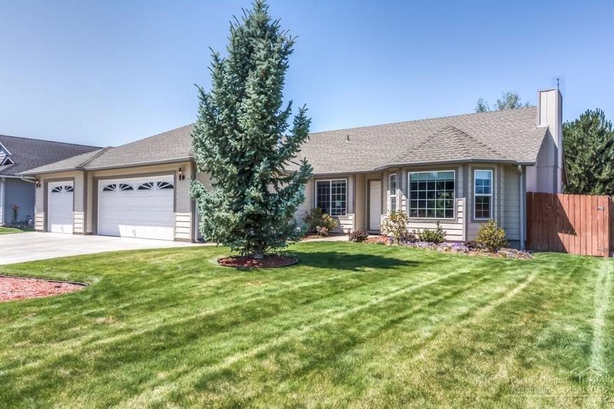 One level 1732 SF home on a large lot in Northwest Redmond. Open floor plan with vaulted ceilings. Interior of the home was recently painted and kitchen appliances were recently updated. 40 x 12 Large covered back patio and mature landscaping in the back yard. Back yard has Roses and a nice big garden area. Open great room area is 19 1/2 x 25 1/2 . Dining area is 13 1/2 x 13 1/2. 17 x 13 1/2 Master bedroom with access to the back patio area. Master bath with step-in shower. Finished triple attached garage is 32 1/2 x 20. Seller is offering a $2500 Carpet contribution at close of escrow with an acceptable offer.