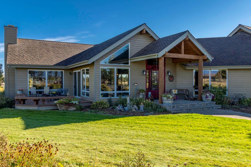 Spectacular one of a kind,  NW style home with magnificent mountain views.  Enjoy picturesque views from every window of this executive home.  Located on 10 acres,  completely fenced, x fenced & gated.  5  acres of irrigation rights with four stall barn, tack & work room & hay storage.  Home has a wonderful open floor plan w/ vaulted ceilings, log pillars, floor to ceiling windows & huge stone fireplace in the great room. Perfectly set up for your entertaining.  The kitchen is well thought out in design and function.  From SS appliances, upper/lower cabinet lighting, gas cook top, warming drawer, huge pantry, granite counter tops,  and a large island for gathering.  All bedrooms located on main level with two full baths, big windows, and deck off main bedroom.  Bonus room upstairs is large and separate from main living space, could be used for bed room, media, or office space. This equestrian/hobby farm is move in ready for your Central Oregon lifestyle.