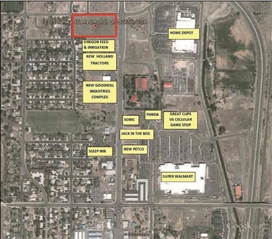 Prime Commercial piece located in Redmond's fastest growing Commercial area. With Walmart, Sonic Burger, Jack-in-the-Box and Petco all within a stone's throw, this commercial property has unlimited potential. Located at a major intersection on Redmond's North end. The sky's the limit for this property.