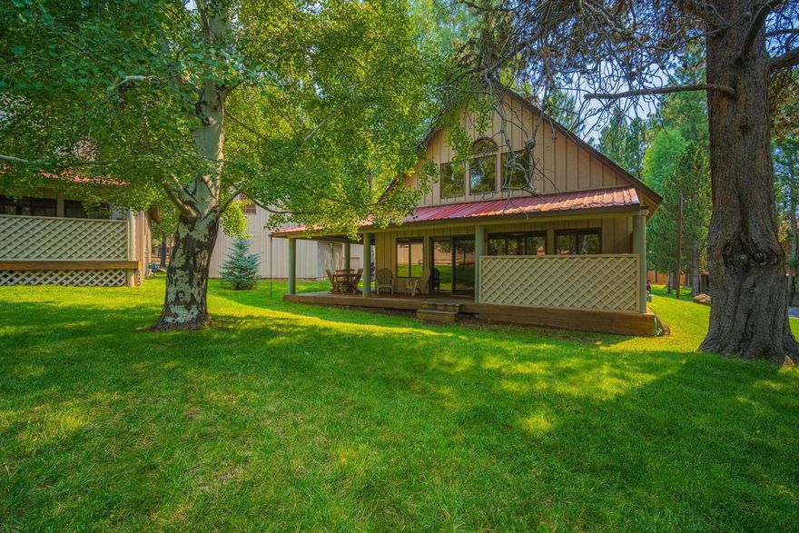 Stand-alone condominium with a view of the pool right off the front porch wrap around deck. One car garage is steps away. Three bedroom and two full baths with a Great Room and Primary Suite on second floor. Easy in and out access.  Home has rented through Mtn Resort for many years with rental data available. SROA offices, Police Station and Fire Department are the neighboring property.  Standard condominium coverage with AUO responsible for exterior of the unit. Roof and all asphalt replaced with the last fifteen years.  Beautifully furnished and lovingly maintained it is a perfect Sunriver residential, second home or rental. Snow removal and grounds maintenance part of the quarterly assessment. One additional parking space to left of home. Pool is seasonal and open from Memorial Day to Labor Day. Enjoy relaxing time in the new hot tub on the front deck. Home also includes new window on second floor,
updated interior and appliances.