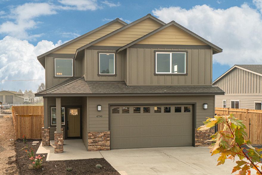 Move In Ready! Affordable luxury built by Dunlap Fine Homes on the Bend side of Redmond w/Cascade Mtn Views. Spacious living both inside & out, w/plenty of room for entertaining. Vaulted Great Room plan w/open Kitchen, tons of cabinetry & prep space on the slab Quartz counters. Neat & tidy full height tiled back splash, SS appliances & farm sink. Living space offers a cozy corner Gas burning fireplace w/stylish accents & room for gathering. Desirable Master separation, walk in closet, step in shower, tiled floors & dual vanities. 3 additional guest rooms w/full bath. Laundry room w/storage & folding table too! Durable wood look laminate flooring, carpet in the bedrooms & tiled baths. Gas forced air, A/C & back patio. Triple car tandem garage, fully fenced, fully landscaped w/auto sprinklers. There's still space in the back yard for a tiny home/ADU, workshop.  8 unique plans in this community - still time to select finish packages on other homes! Current Model Home! Open Fri-Sun 11-2pm!